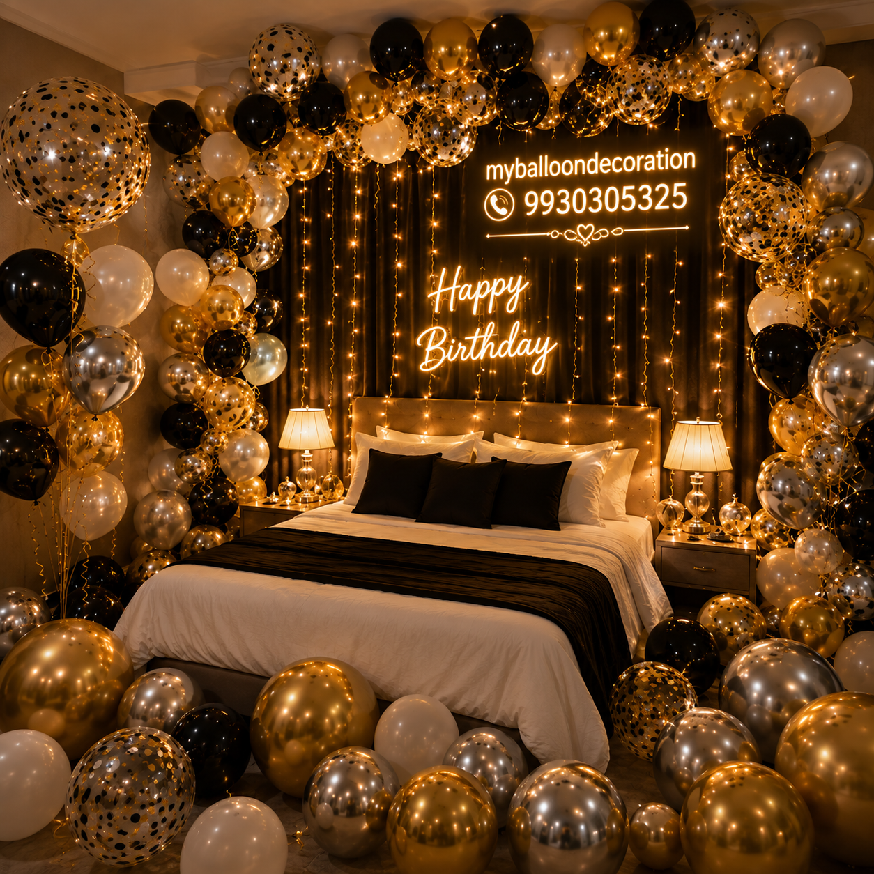 Room decoration Mumbai - romantic bedroom balloon setup