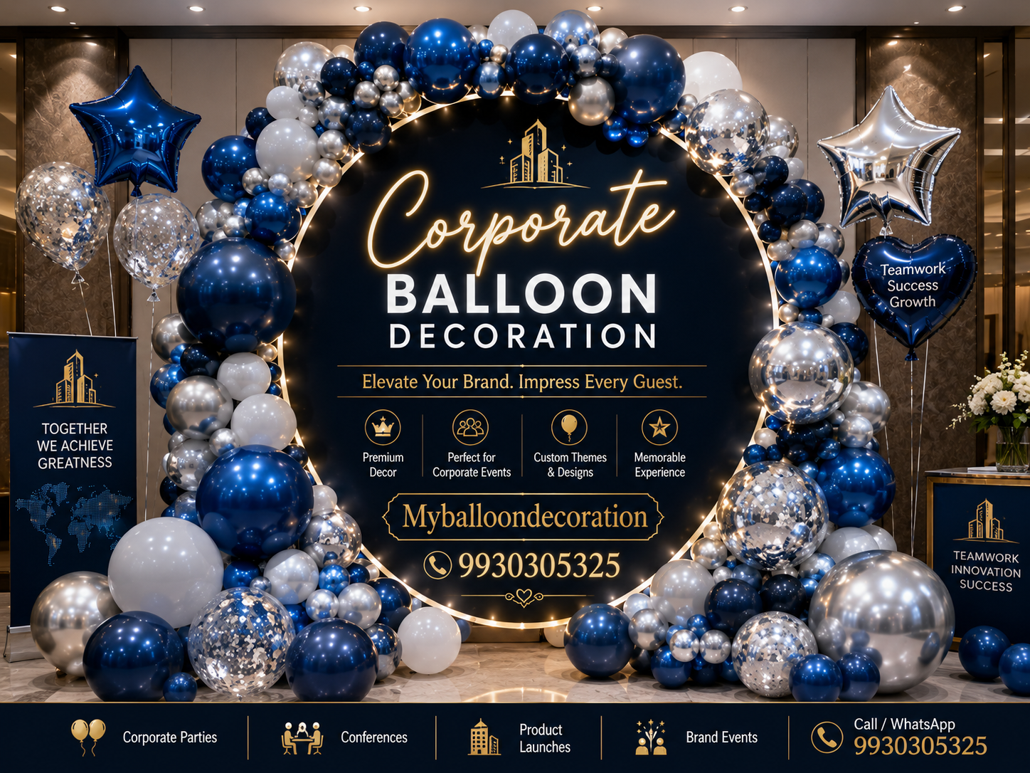 Corporate balloon decoration Mumbai - office event backdrop