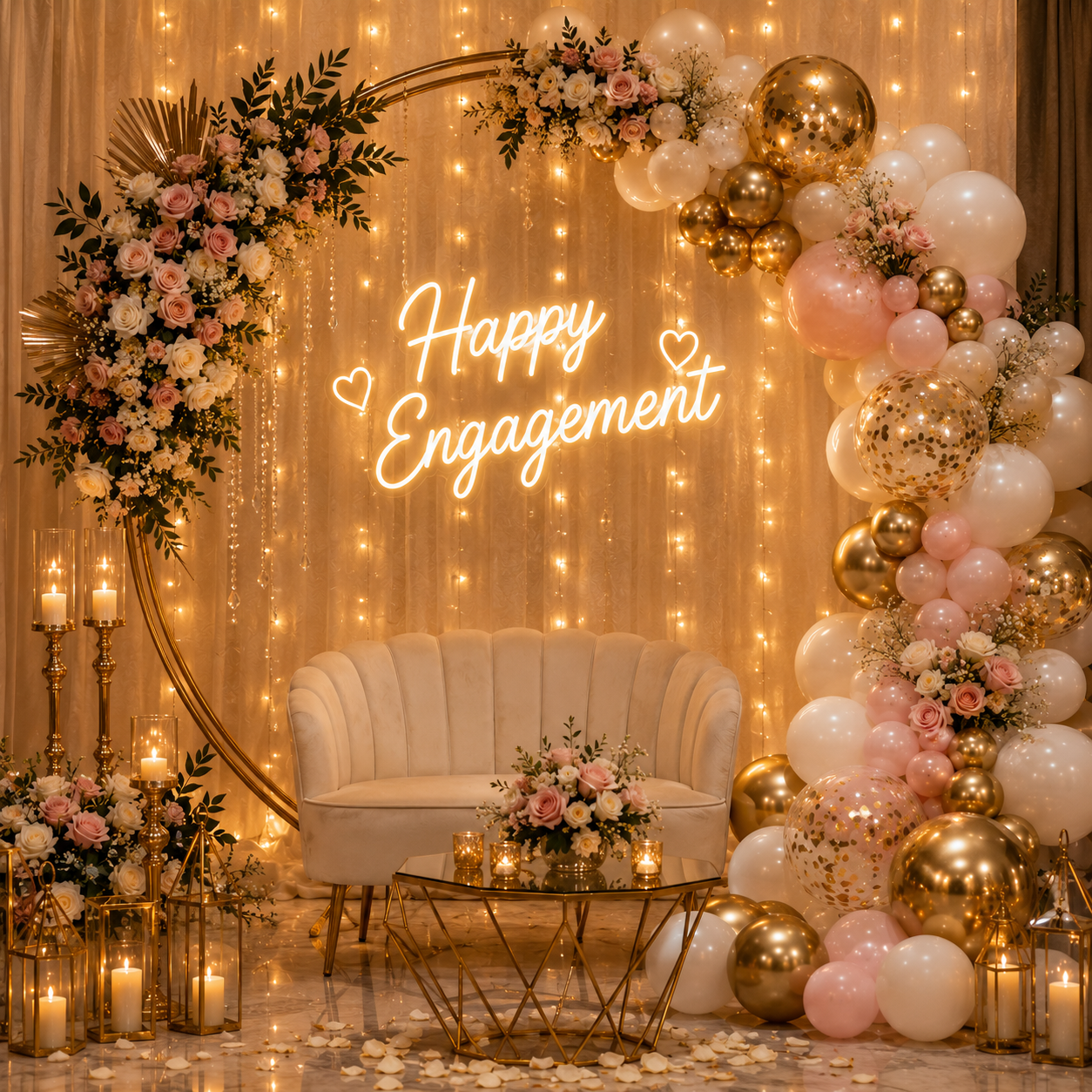 Engagement decoration Mumbai - heart shaped balloon backdrop with photo frames