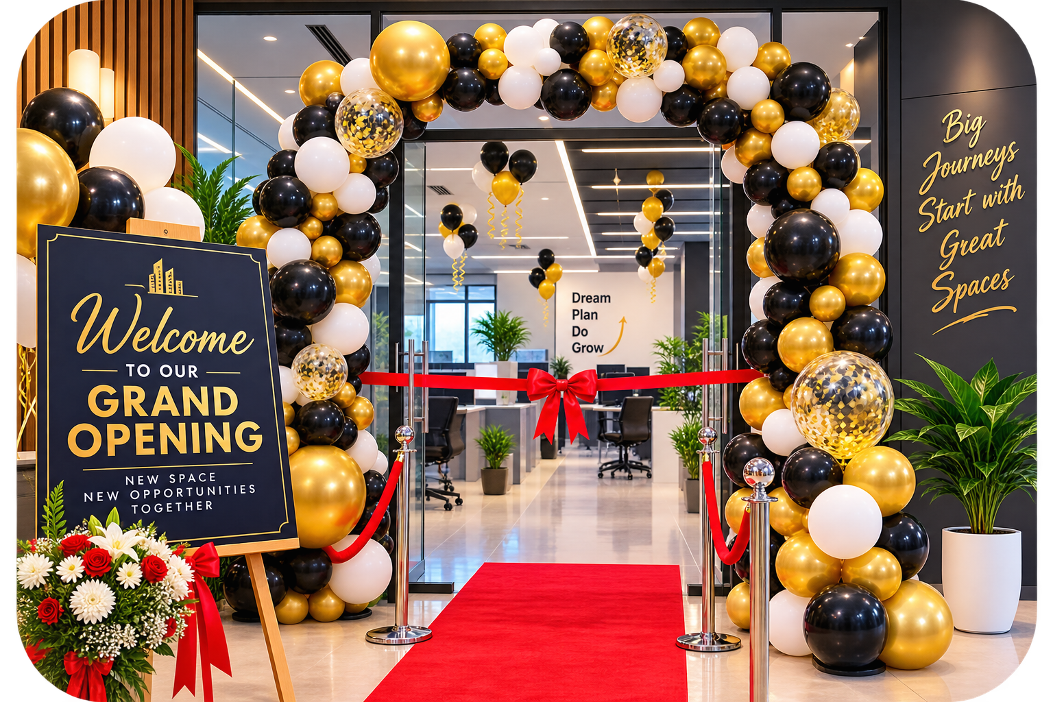 Office opening decoration Mumbai - ribbon cutting balloon backdrop