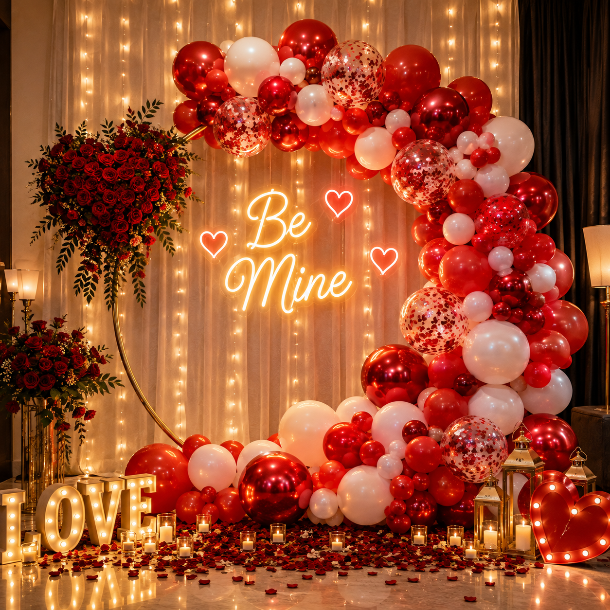 Valentine decoration Mumbai - romantic pink and purple balloon heart backdrop